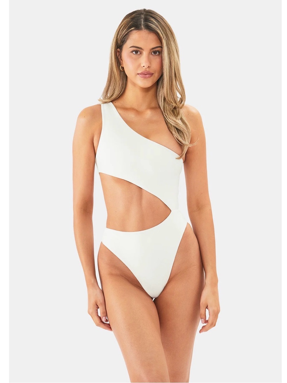 Nyud Asymmetric One-Shoulder White Cutout One-Piece Swimsuit